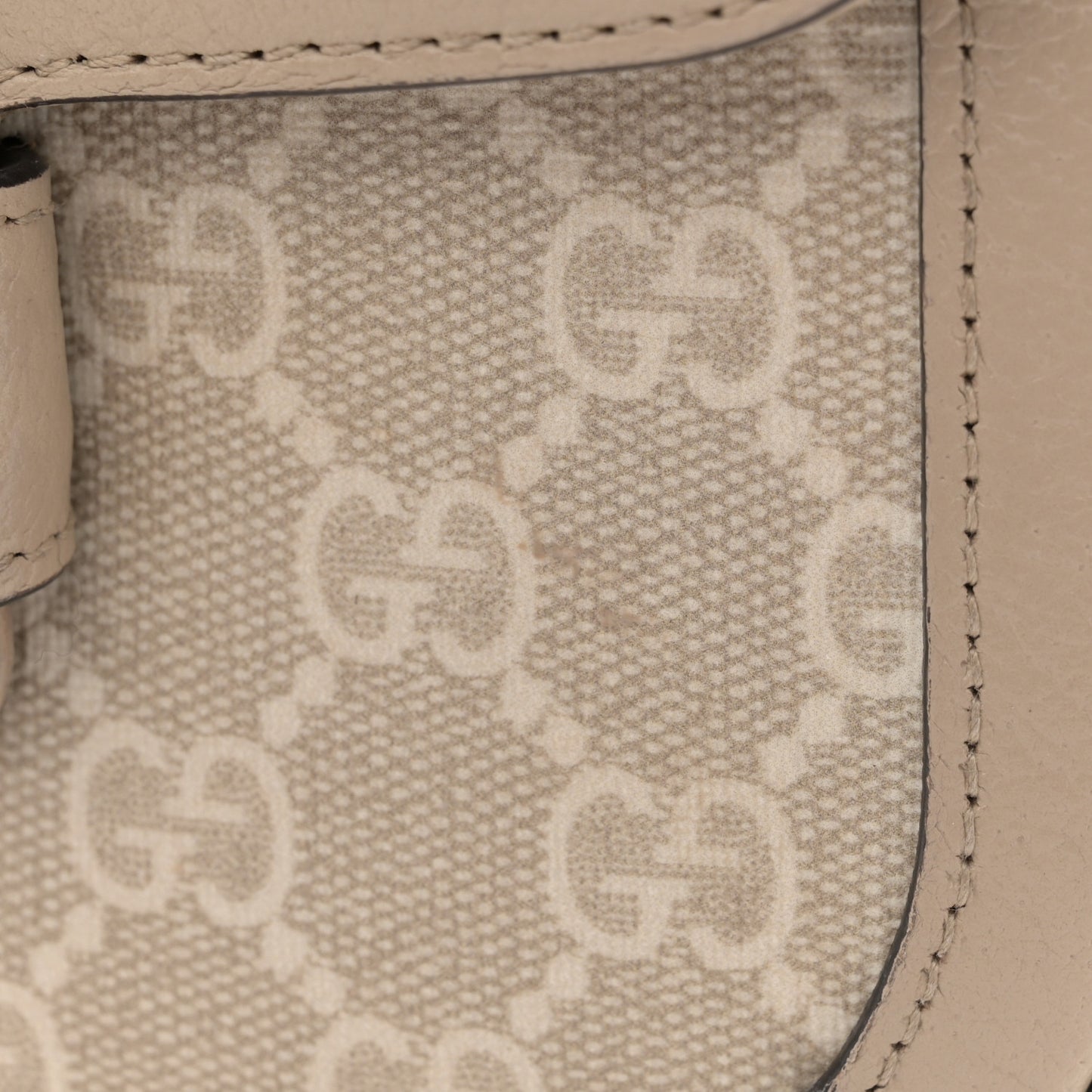 GG Supreme Monogram Textured Dollar Calfskin Web Mini Horsebit 1955 Shoulder Bag Beige Mystic White Oatmeal