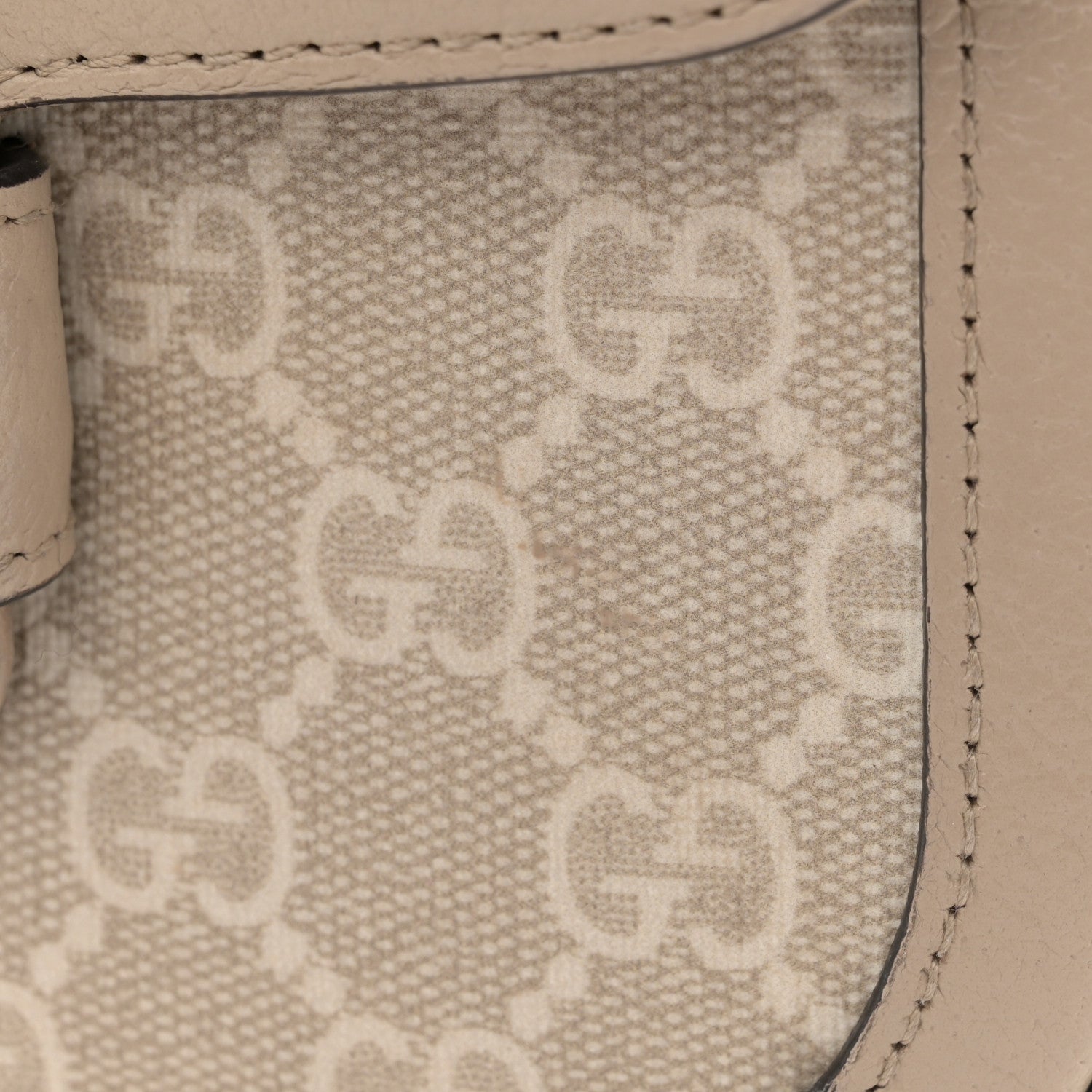 Gucci GG Supreme Monogram Textured Dollar Calfskin Web Mini Horsebit 1955 Shoulder Bag Beige Mystic White Oatmeal 13 of 14