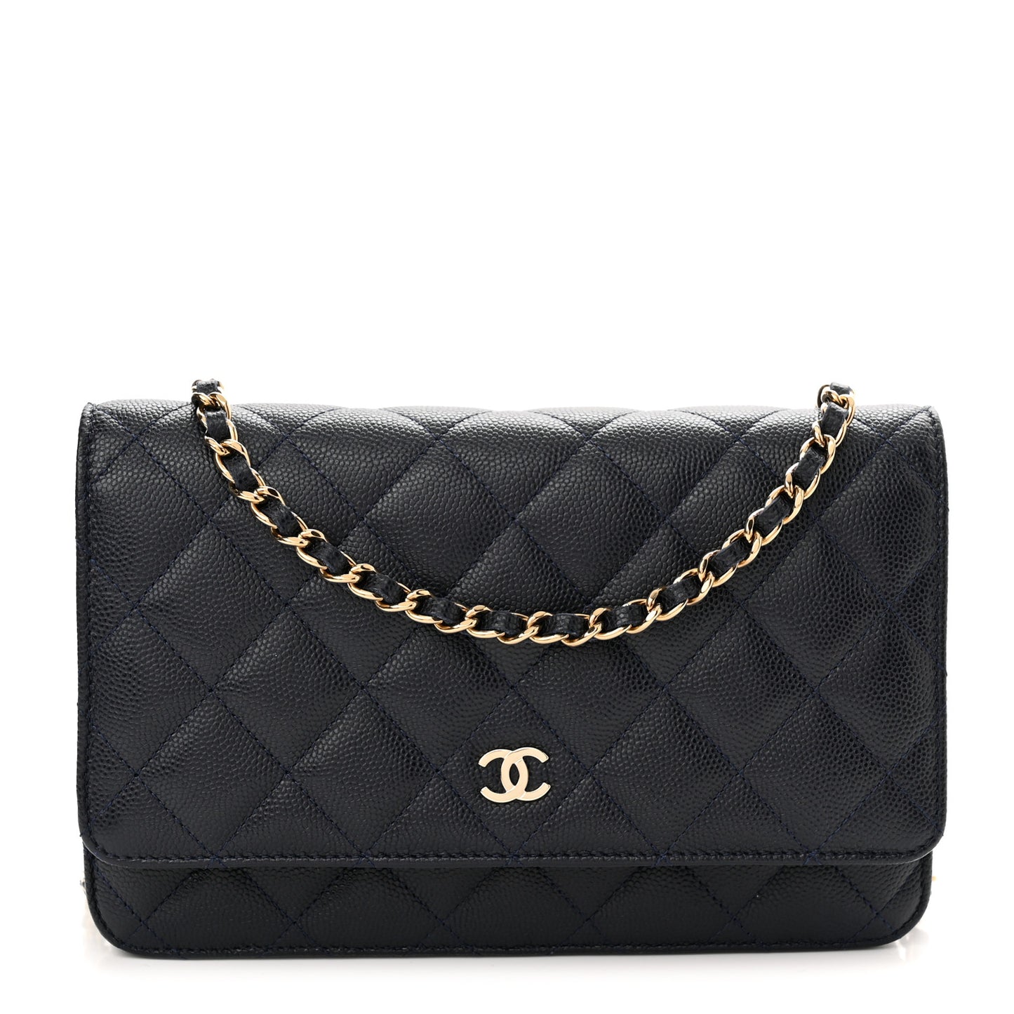 Caviar Quilted Wallet On Chain WOC Navy Blue