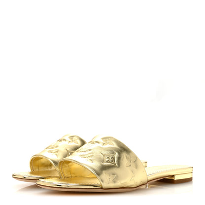 Louis Vuitton Metallic Lambskin Embossed Monogram Revival Flat Mules 38 Gold 4 of 10