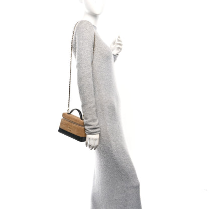 Chanel Suede Calfskin Shiny Lambskin Stitched Top Handle Slim Vanity Case With Chain Beige Black 2 of 11