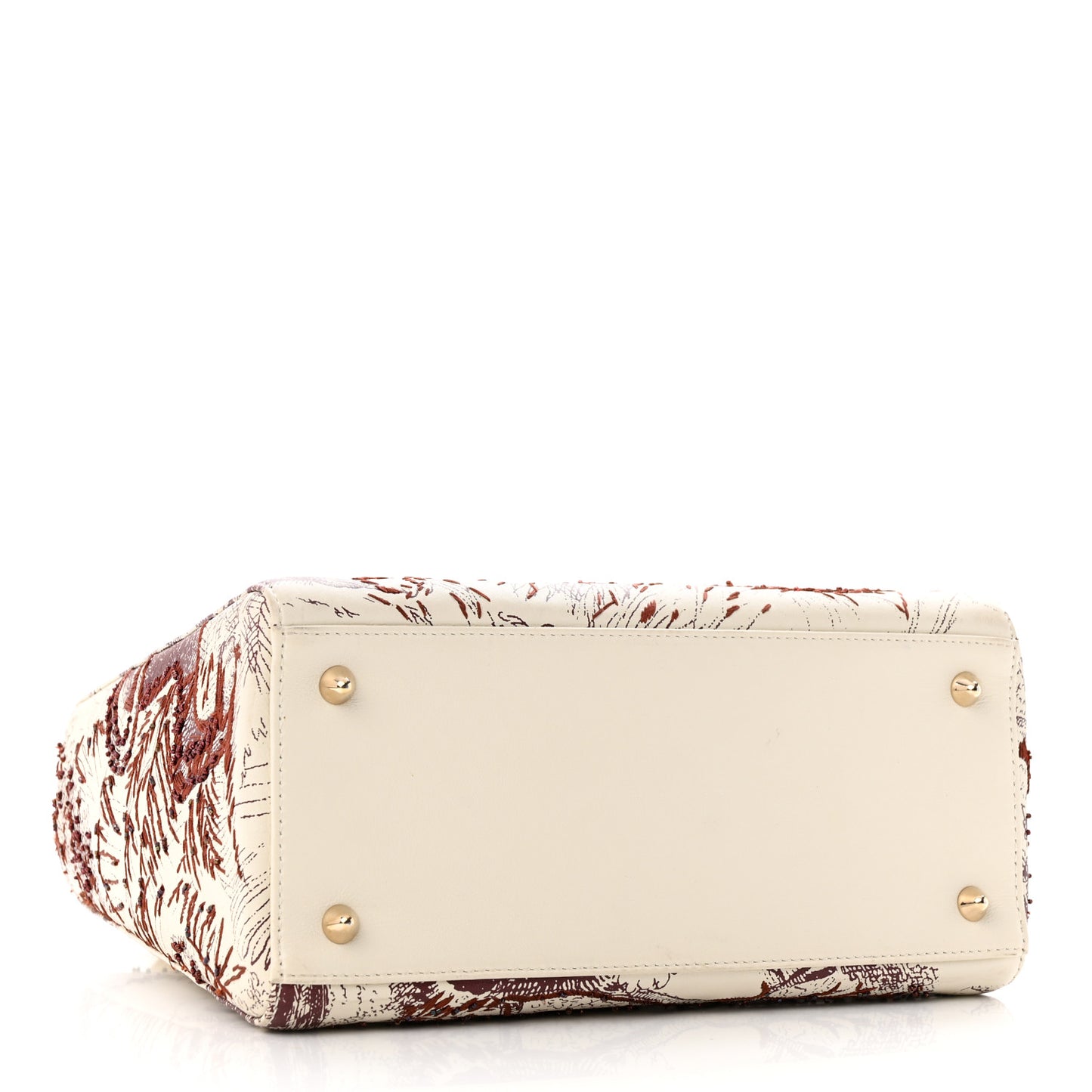 Calfskin Embroidered Medium Toile De Jouy Lady Dior White Red