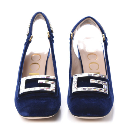 Gucci Velvet Crystal Square G Madelyn Slingbacks 38.5 Cobalt Blue 2 of 9
