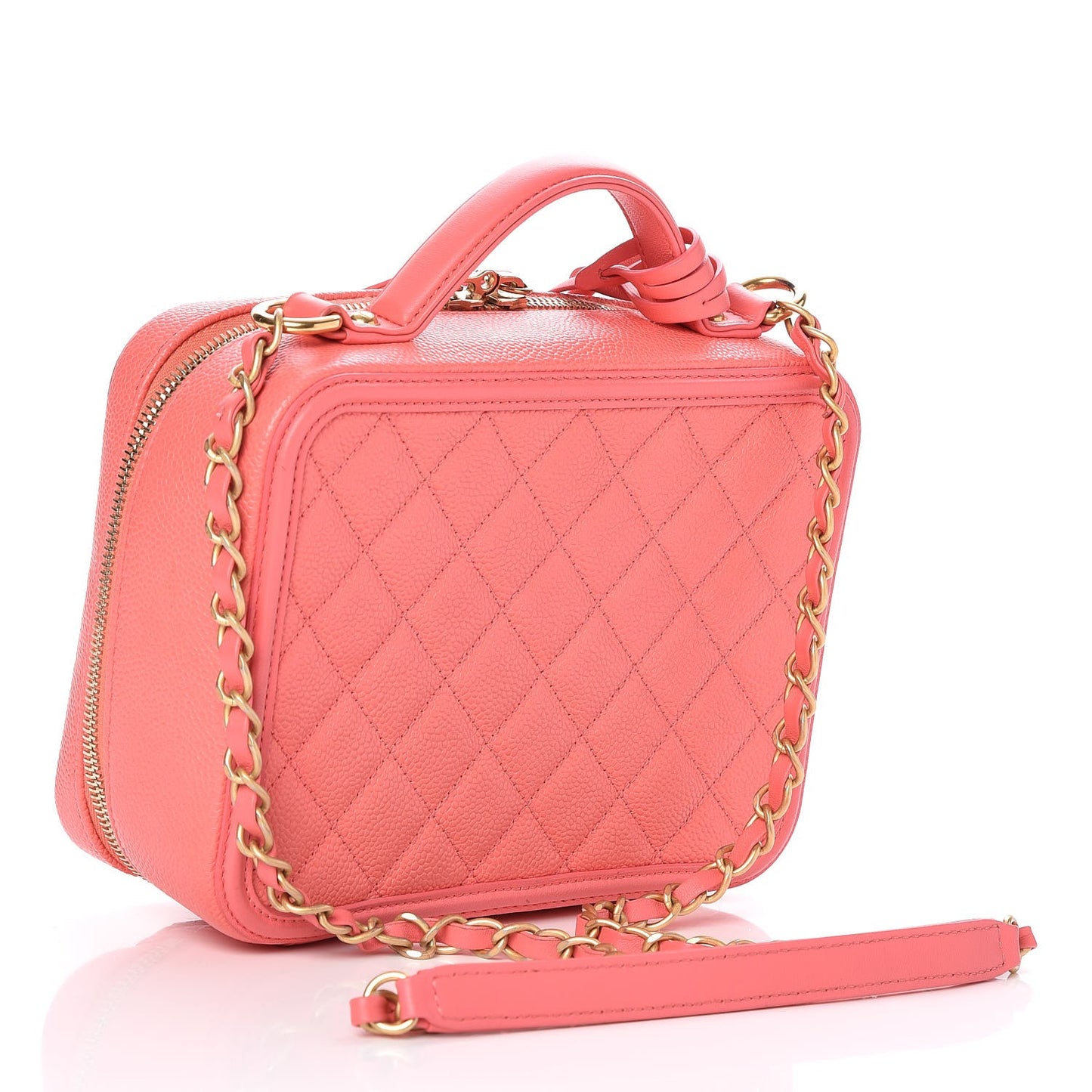 Caviar Quilted Medium CC Filigree Vanity Case Coral