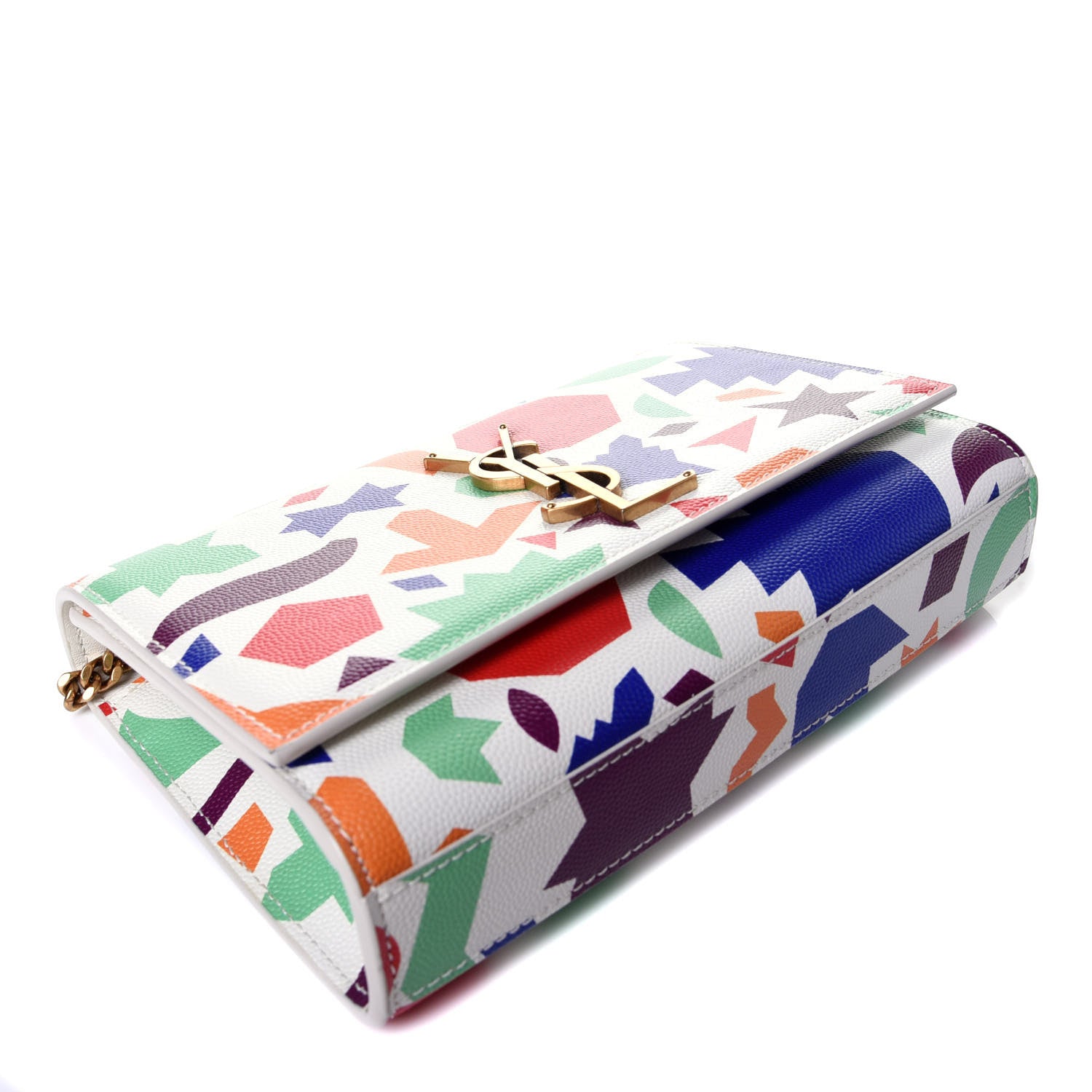 Saint Laurent Grain De Poudre Small Classic Monogram Shapes Print Kate Satchel White 4 of 9
