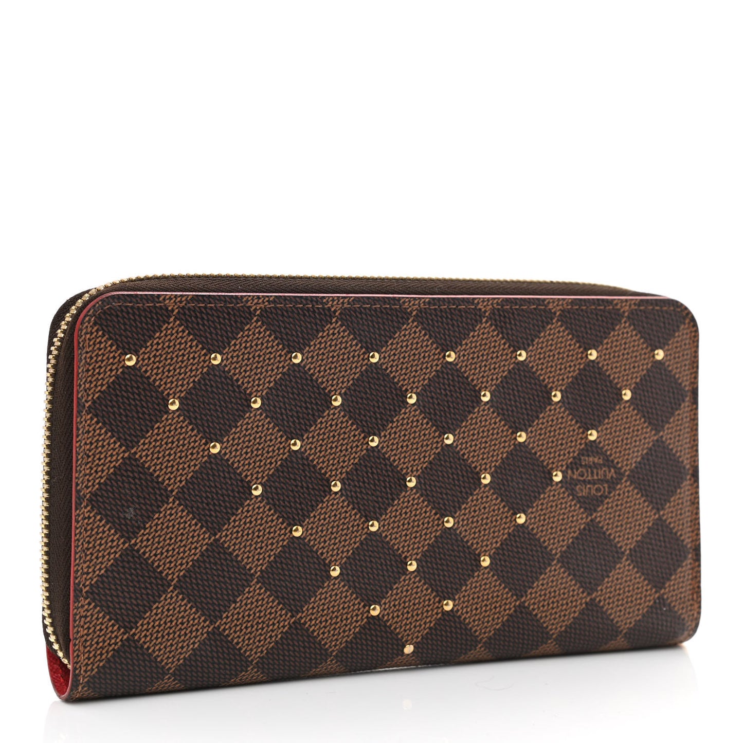 Damier Ebene Studded Zippy Wallet Cherry