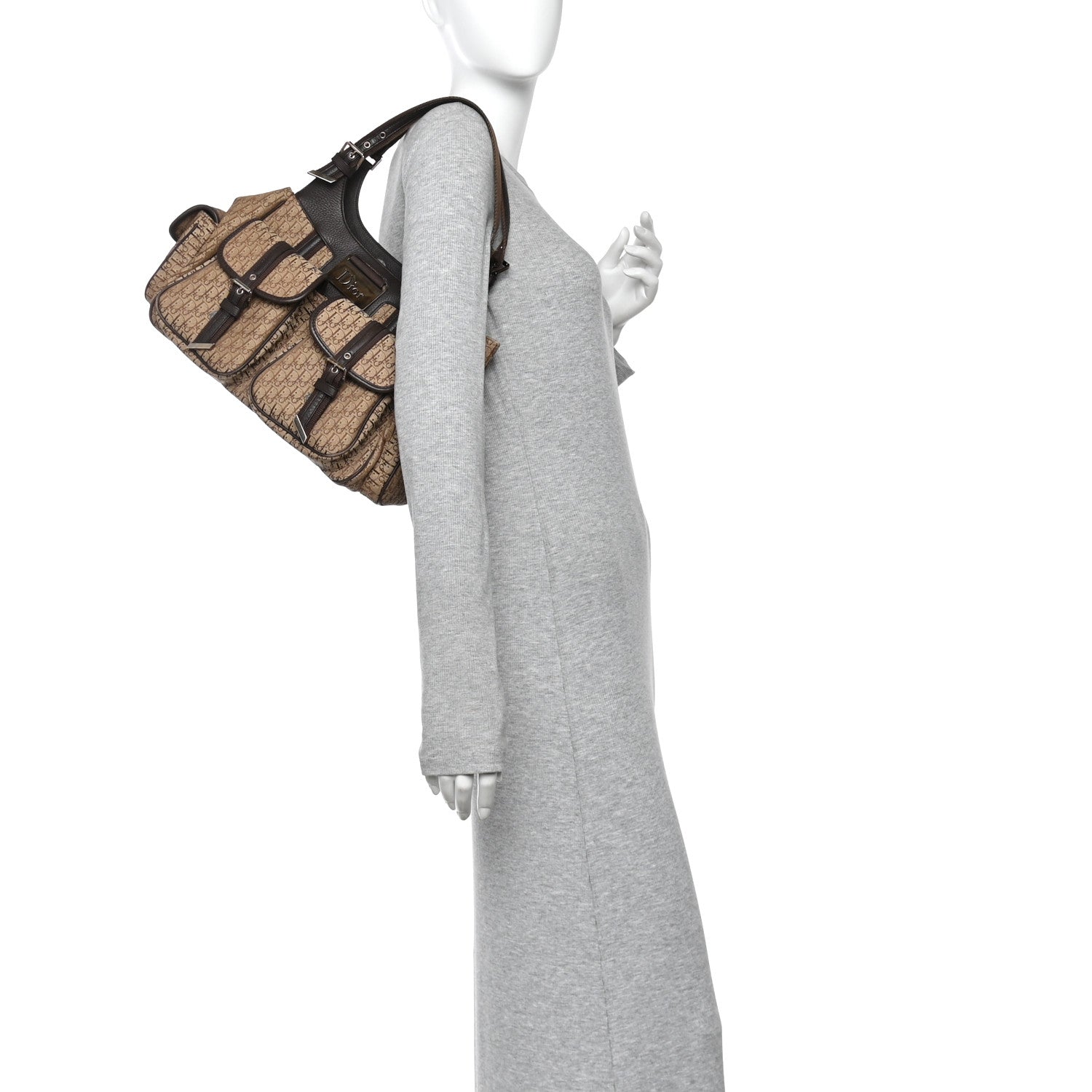 Christian Dior Monogram Pocket Satchel Brown Beige 1892325