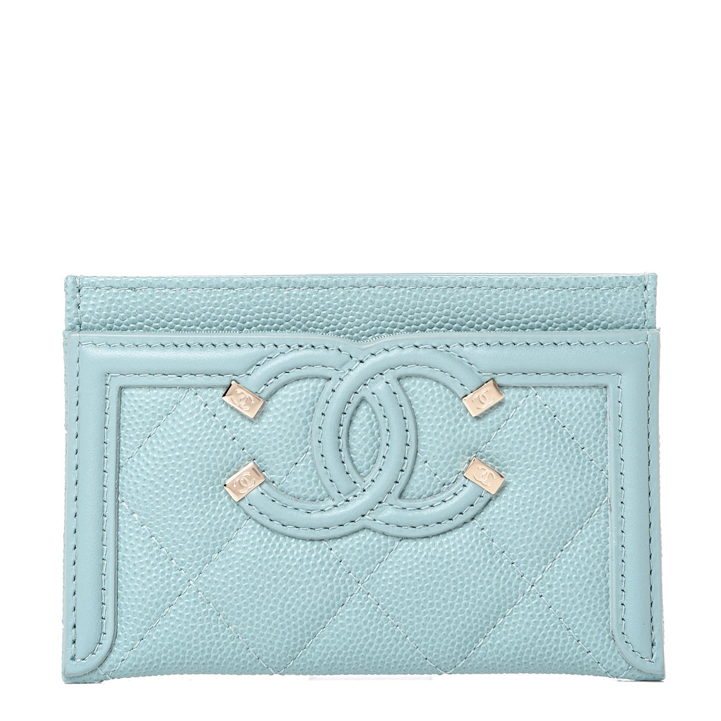 Caviar Quilted Filigree Card Holder Light Blue
