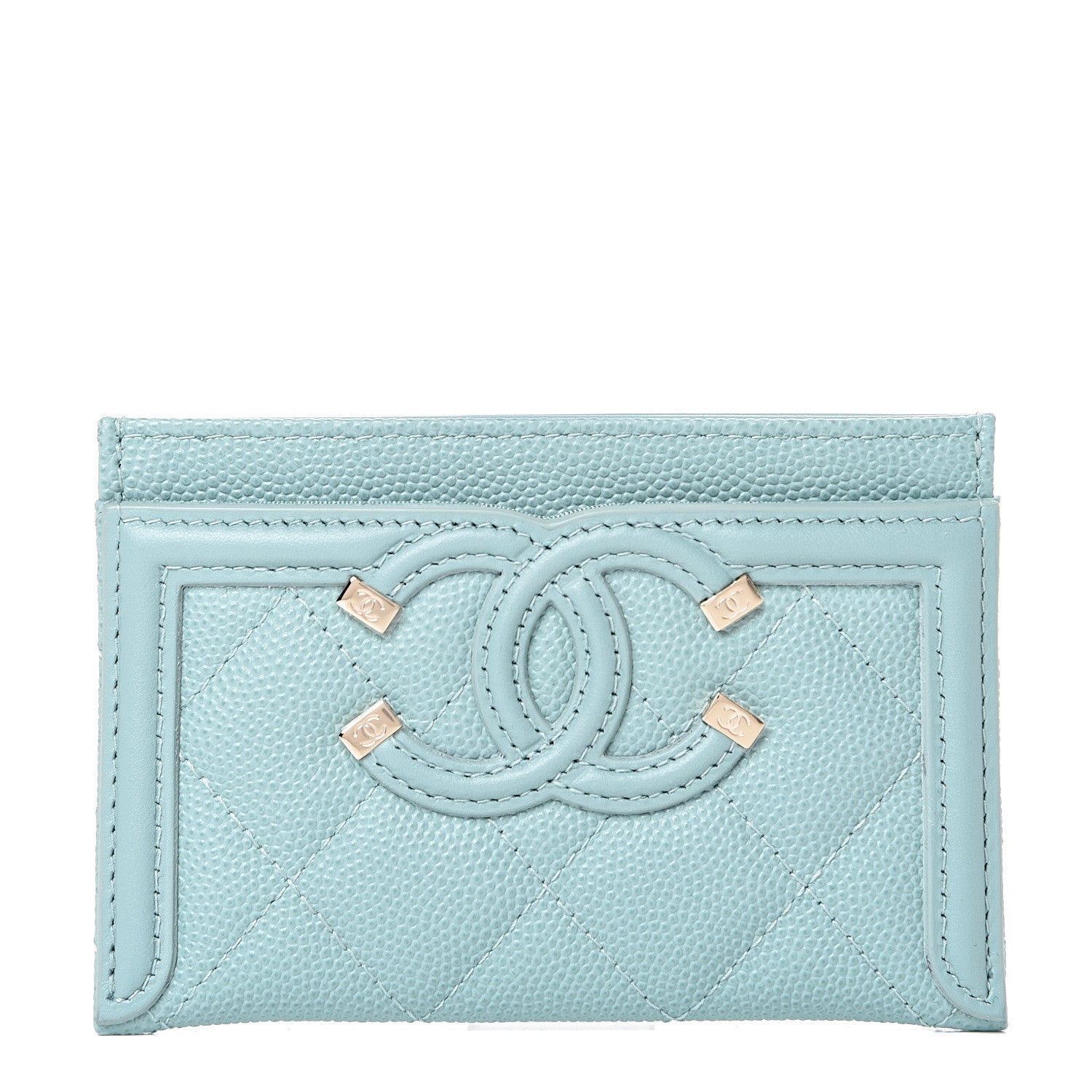 Chanel Caviar Quilted Filigree Card Holder Light Blue 1 of 8