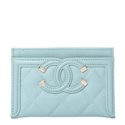 Chanel Caviar Quilted Filigree Card Holder Light Blue 1 of 8