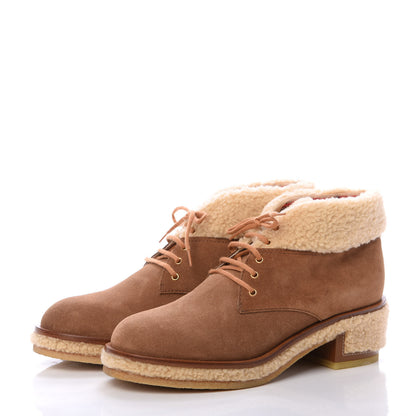 Chanel Shearling Suede Calfskin Womens Lace Up Ankle Boots 41.5 Brown Beige 3 of 8