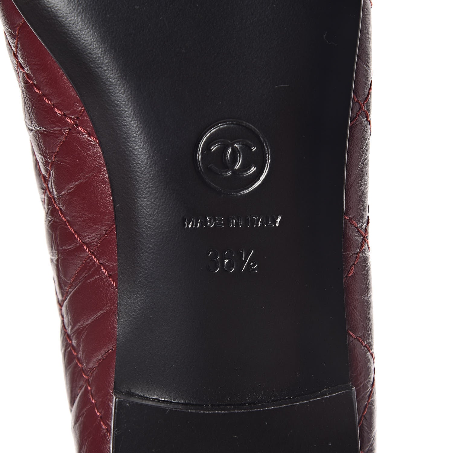 Chanel Tumbled Calfskin Quilted Cap Toe Ballerina Flats 36.5 Burgundy 6 of 9