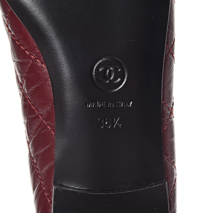 Chanel Tumbled Calfskin Quilted Cap Toe Ballerina Flats 36.5 Burgundy 6 of 9