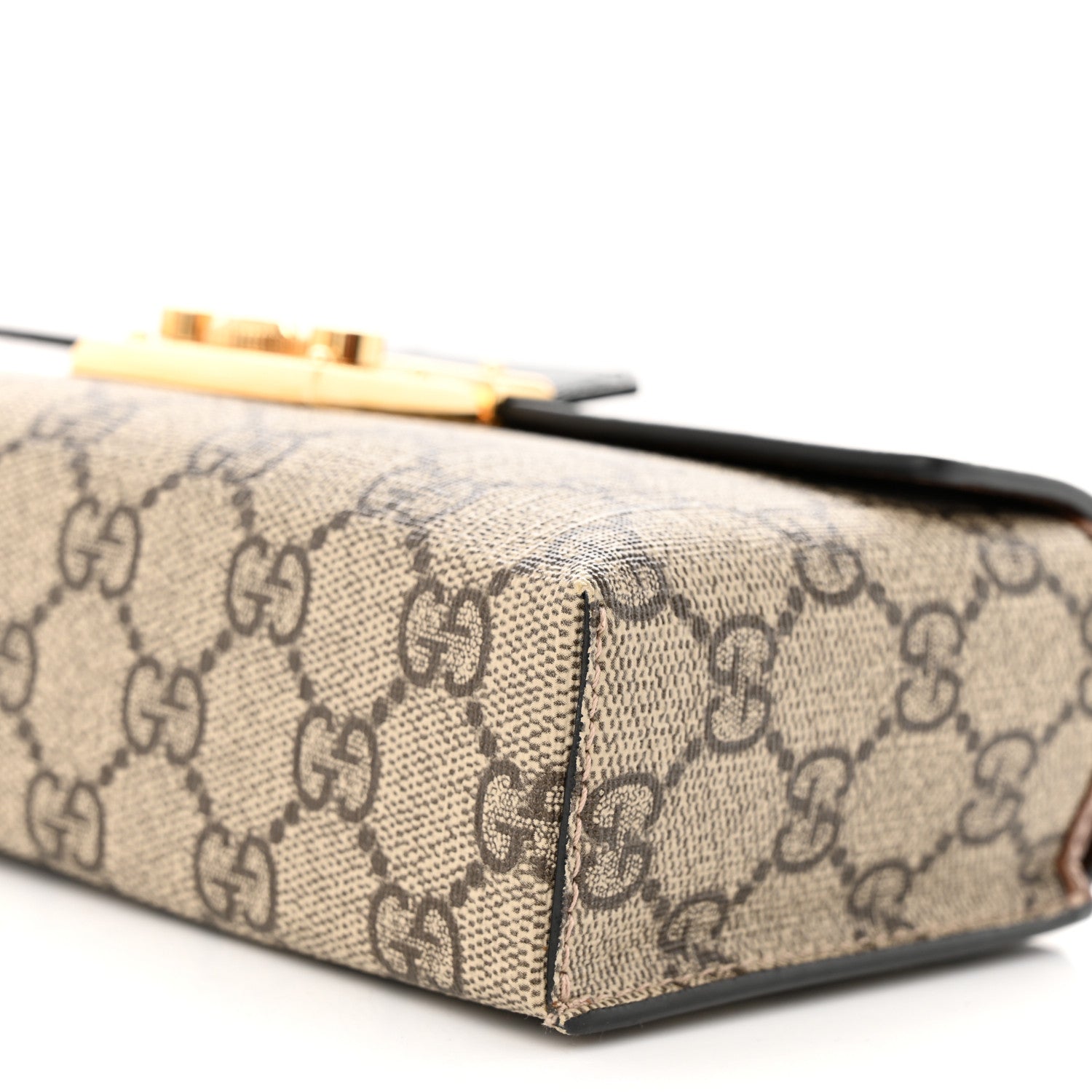 Gucci GG Supreme Monogram Calfskin Mini Padlock Top Handle Shoulder Bag Beige Black Cuir 10 of 10