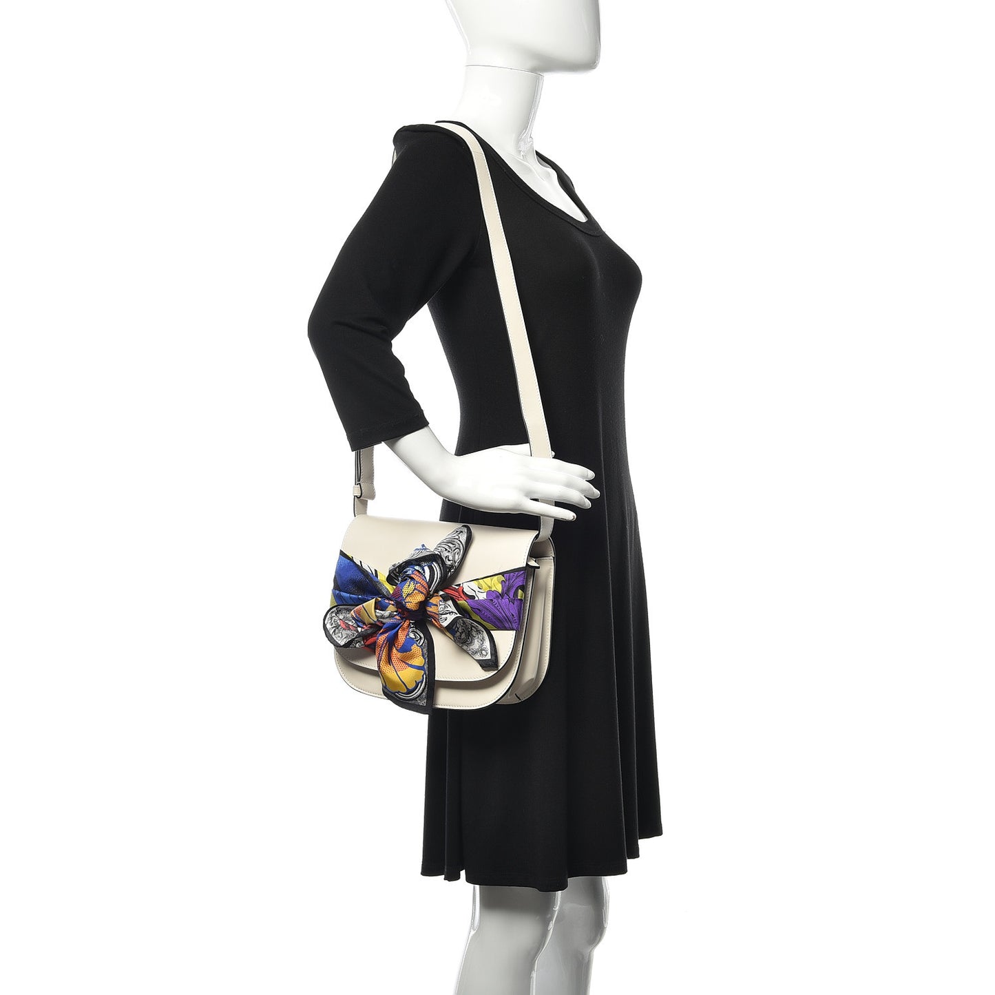 Calfskin Shoulder Bag With Scarf White