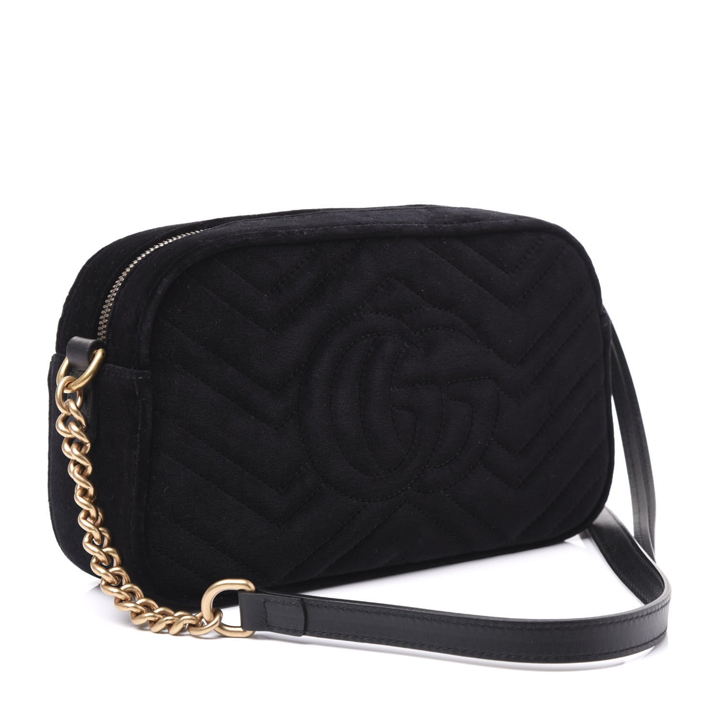 Velvet Matelasse Small GG Marmont Chain Shoulder Bag Black