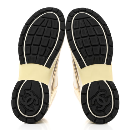 Chanel Fabric Laminated Calfskin Stretch CC Sneakers 40 White Gold Silver 5 of 8