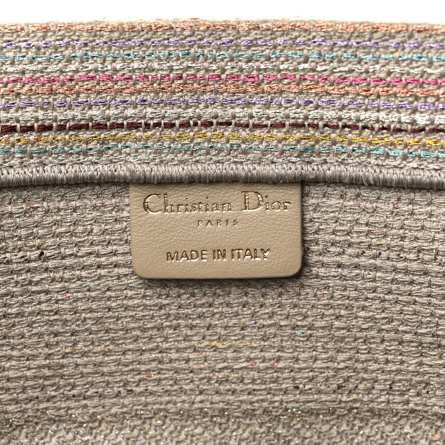 Canvas Embroidered Medium Stripes Book Tote Beige Multicolor