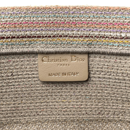 Christian Dior Canvas Embroidered Medium Stripes Book Tote Beige Multicolor 6 of 15