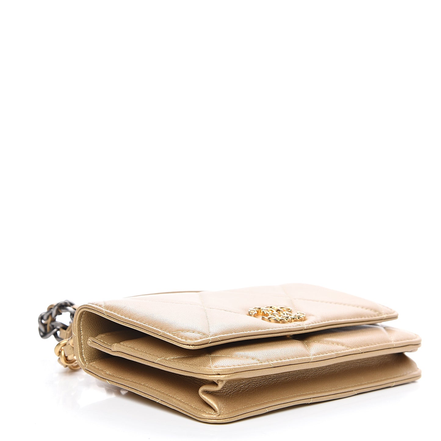 Metallic Goatskin Quilted 19 Wallet On Chain WOC Gold