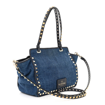 Valentino Garavani Denim Butterfly Embroidered Small Rockstud Tote Light Denim Multicolor 3 of 12