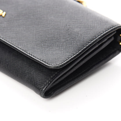 Prada Saffiano Metal Oro Chain Wallet Black 9 of 12