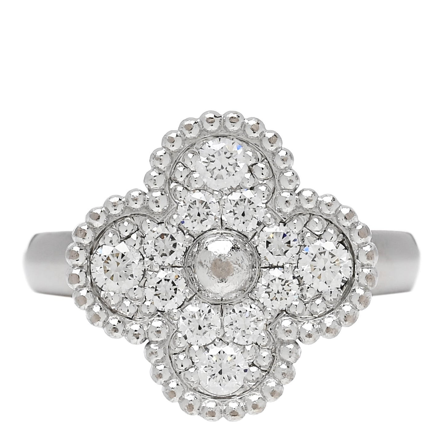 18K White Gold Diamond Vintage Alhambra Ring 48 4.5