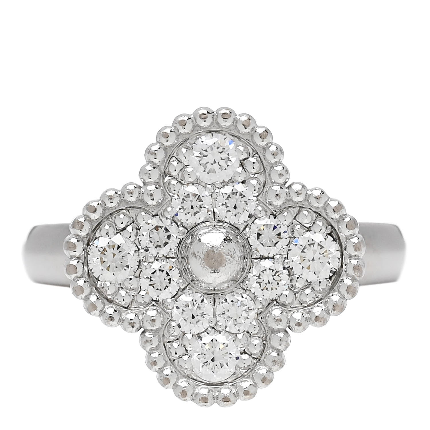 Van Cleef & Arpels 18K White Gold Diamond Vintage Alhambra Ring 48 4.5 1 of 6