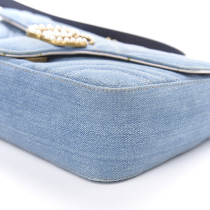 Gucci Denim Matelasse Small Pearly GG Marmont Shoulder Bag Blue 9 of 10