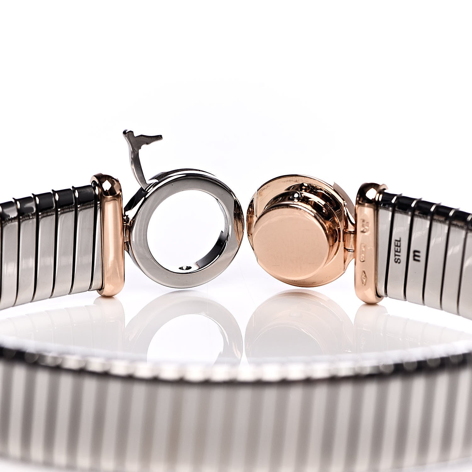 Bulgari Stainless Steel 18K Rose Gold Black Onyx Tubogas Bracelet M 5 of 6