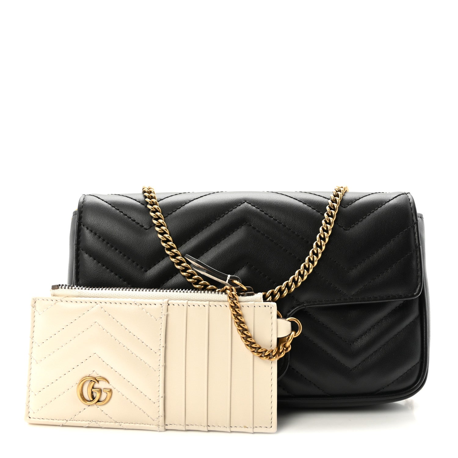 Gucci Calfskin Matelasse Mini GG Marmont Shoulder Bag With Case Black White 3 of 10