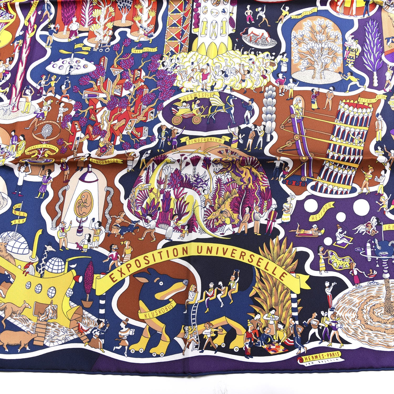 Hermes Silk Exposition Universell Scarf 90 Marine Violet Jaune 2 of 4