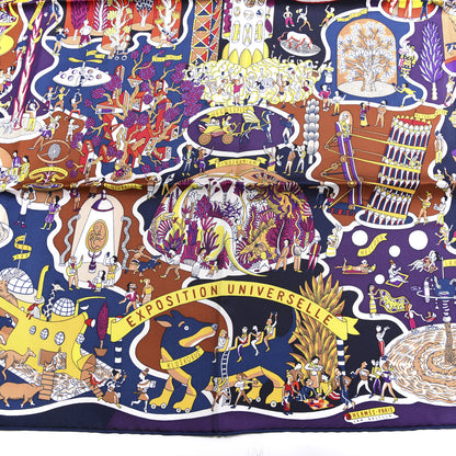 Hermes Silk Exposition Universell Scarf 90 Marine Violet Jaune 2 of 4