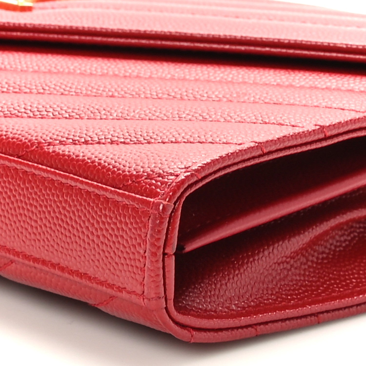 Saint Laurent Grain De Poudre Matelasse Chevron Monogram Chain Wallet Rouge Eros 9 of 9