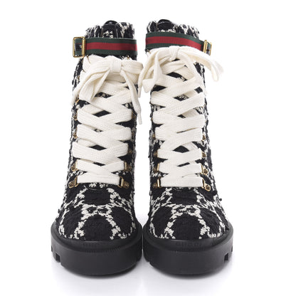 Gucci Tweed GG Monogram Lace Up Combat Ankle Boots 41 Black 2 of 9