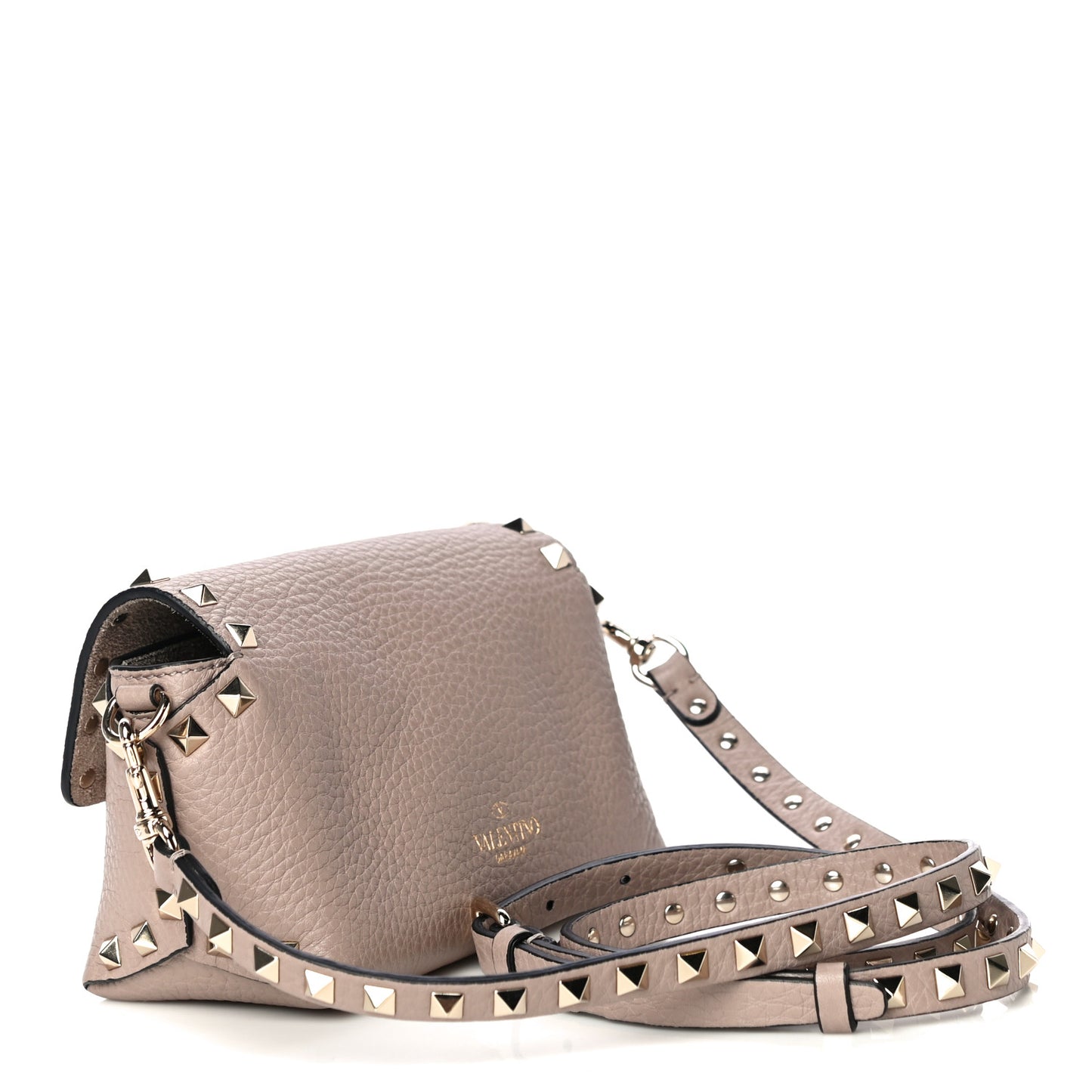 Pebbled Calfskin Mini Rockstud Crossbody Bag Poudre
