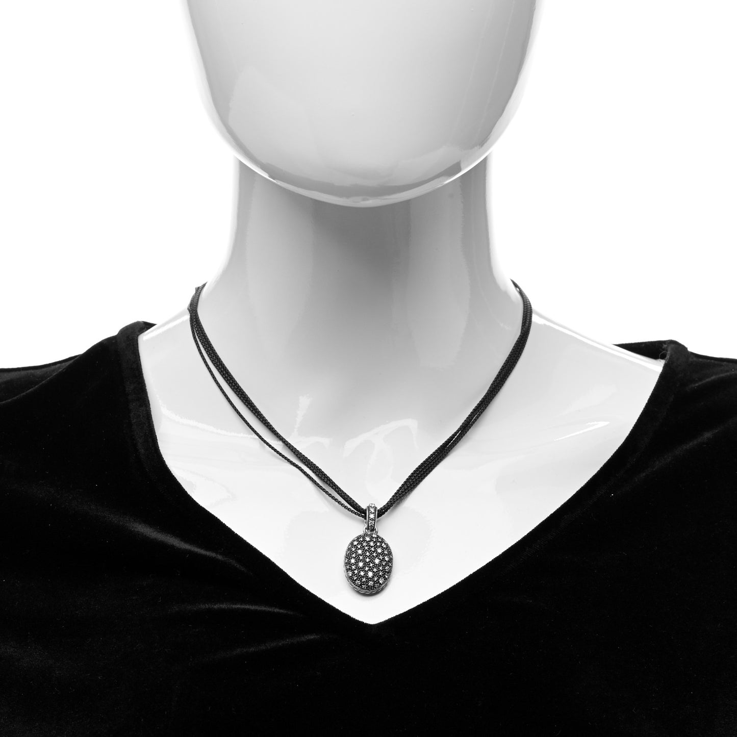 Sterling Silver Diamond Midnight Melange Oval Enhancer Pendant Four Strand Necklace