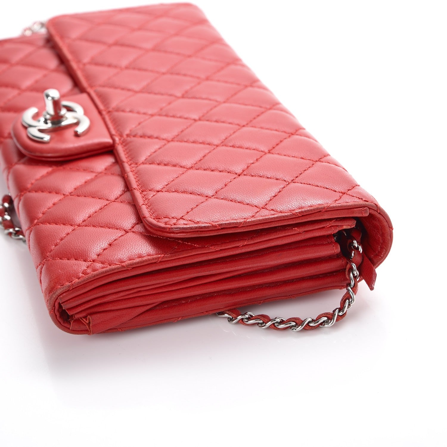 Chanel Lambskin Quilted Chain Clutch Flap Red 11 of 16