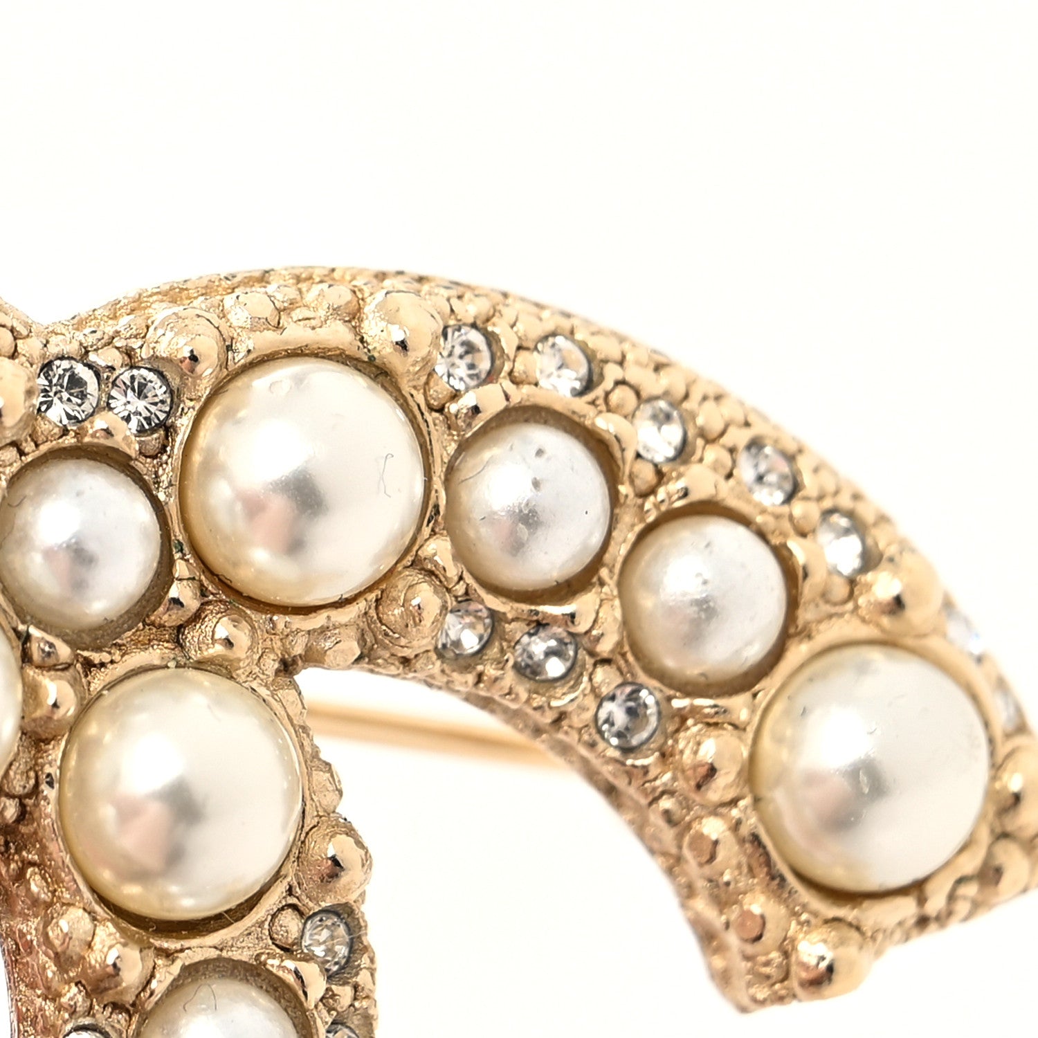 Chanel Metal Crystal Graduated Pearl CC Brooch Gold 4 of 4