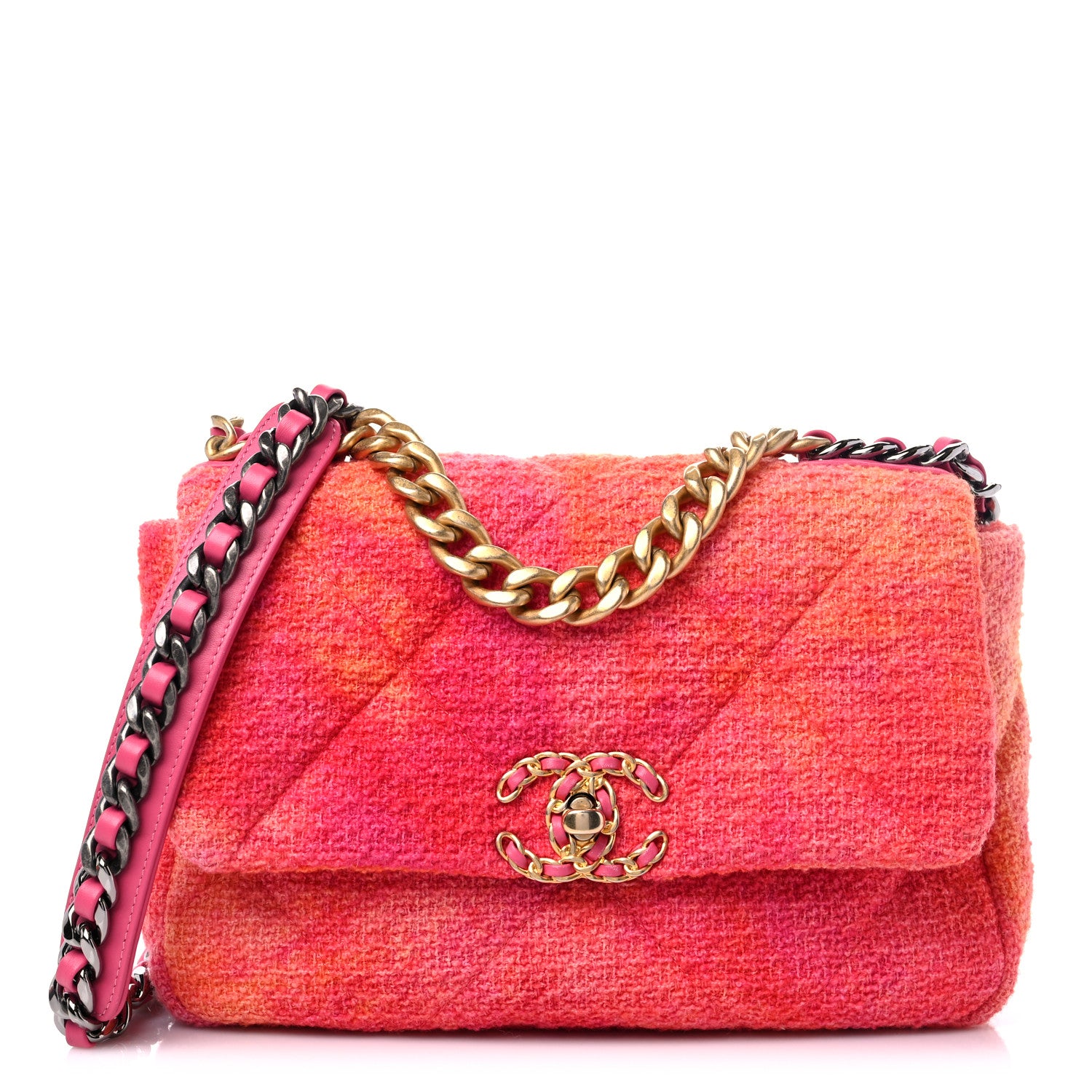 Chanel Tweed Quilted Medium Chanel 19 Flap Coral Pink 1 of 10