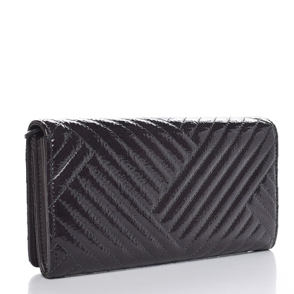 Chanel Distressed Patent Chevron Quilted CC Crossing Long Flap Wallet Grey 3 of 11