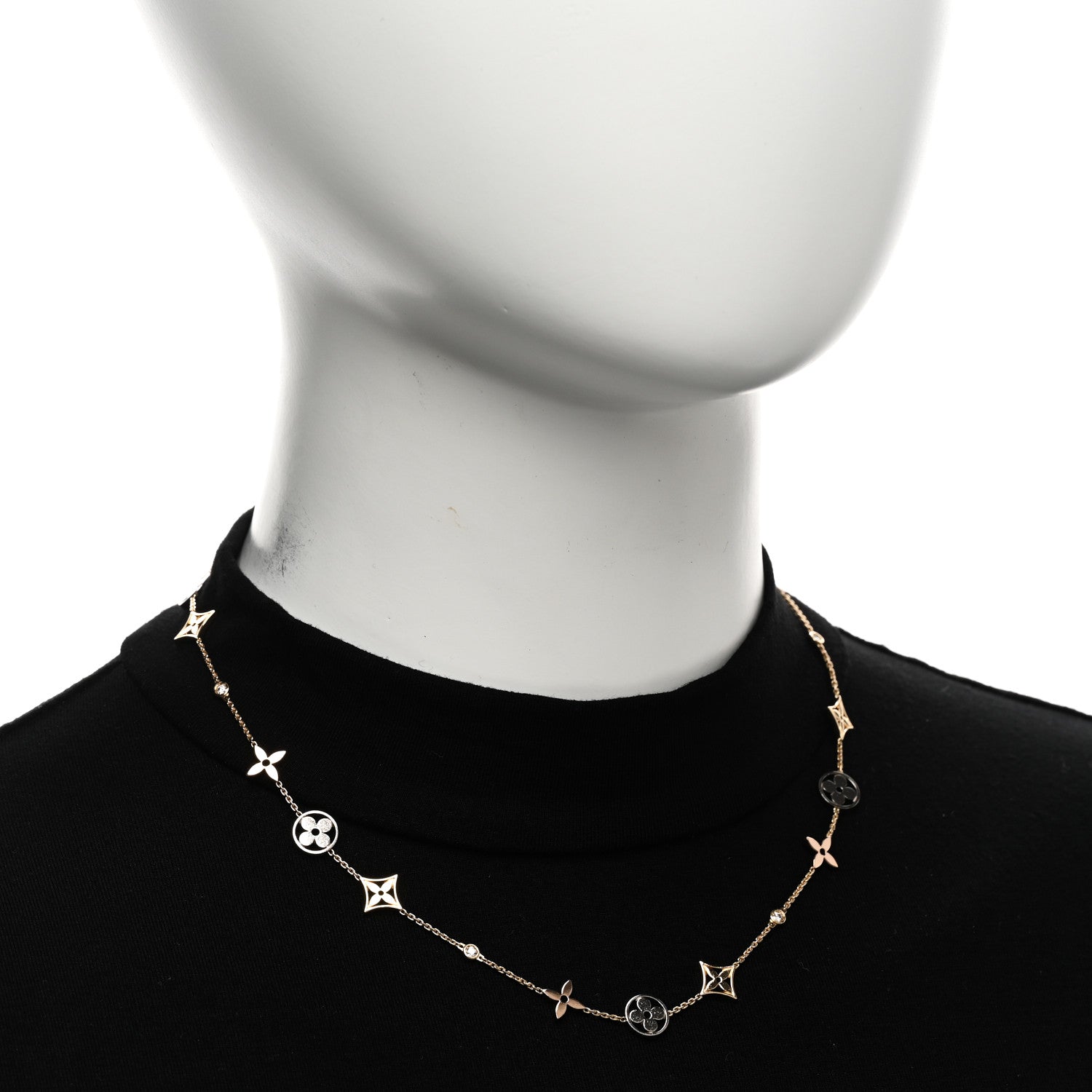 Louis Vuitton 18K Yellow White Rose Gold Diamond Idylle Blossom Station Necklace 2 of 5