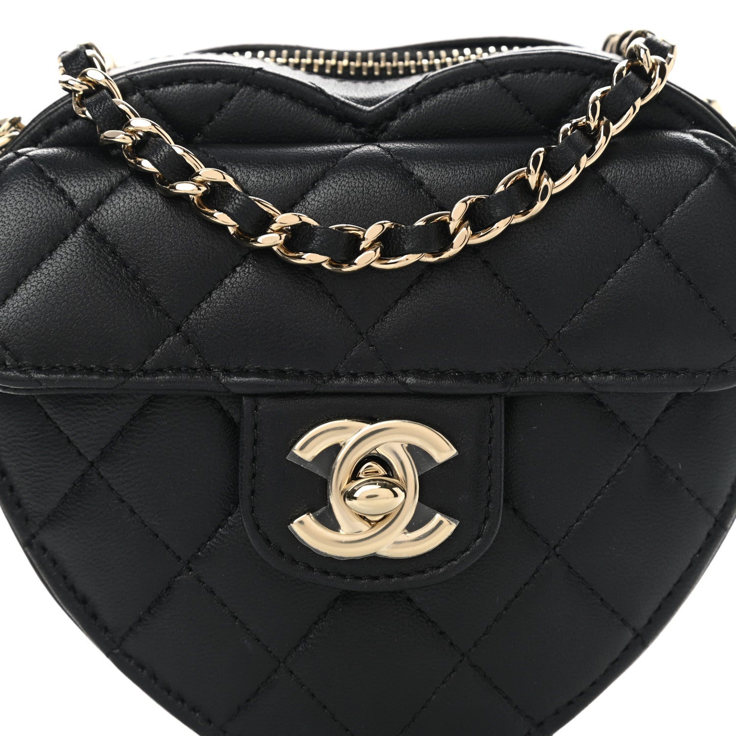 Chanel Lambskin Quilted CC In Love Heart Clutch With Chain Black 8 of 9