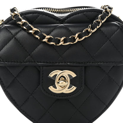 Chanel Lambskin Quilted CC In Love Heart Clutch With Chain Black 8 of 9
