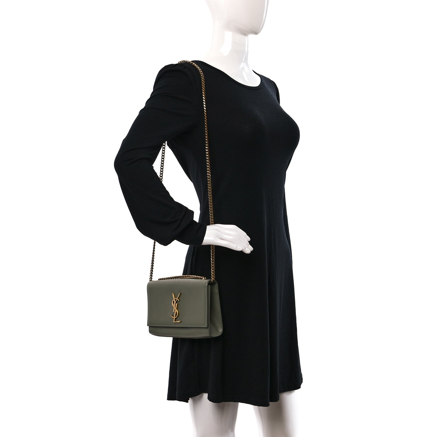 Saint Laurent Grain De Poudre Small Monogram Kate Satchel Light Sage 2 of 8