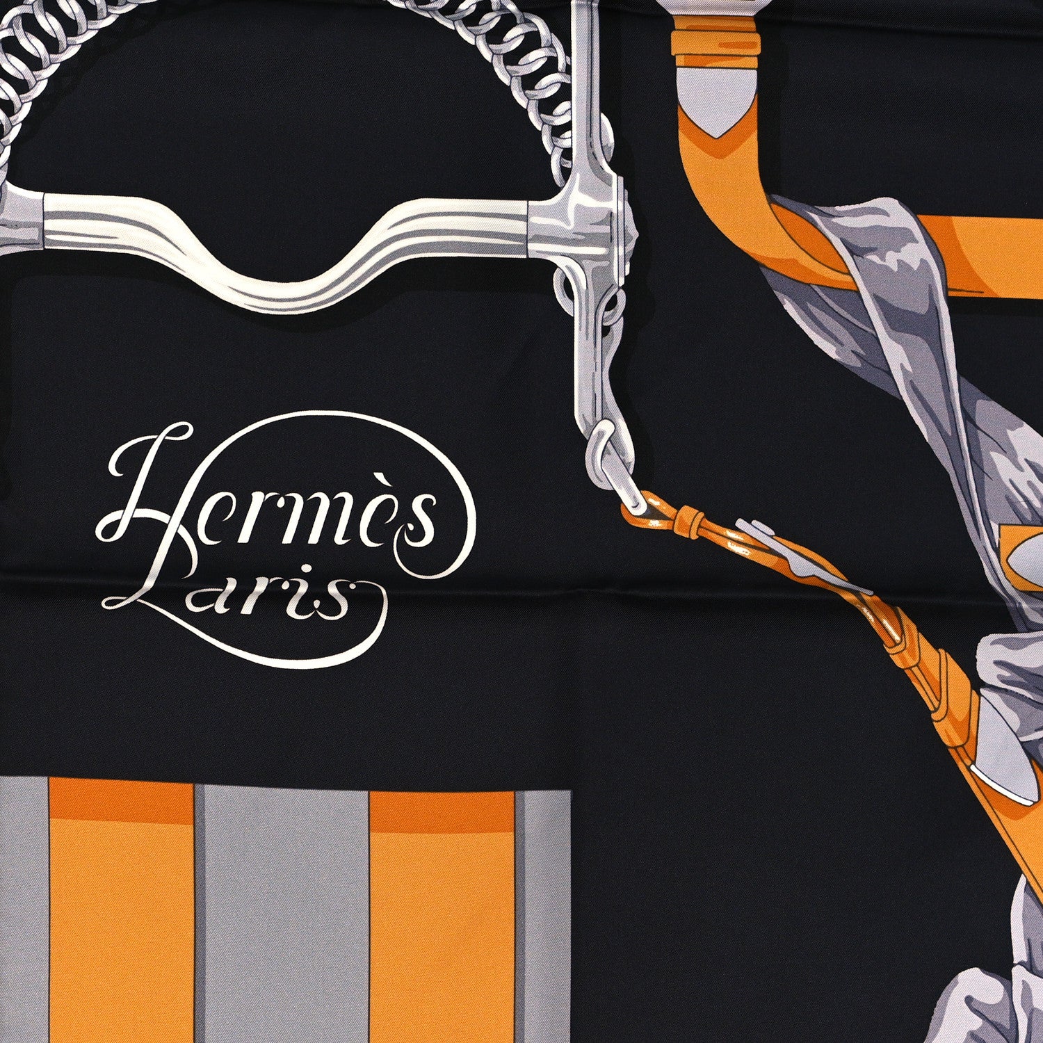 Hermes Silk Grand Manege Detail Scarf 90 Black Etoupe Caramel 2 of 4