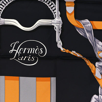 Hermes Silk Grand Manege Detail Scarf 90 Black Etoupe Caramel 2 of 4