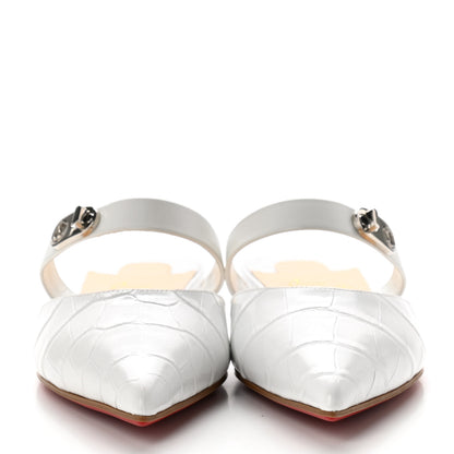 Christian Louboutin Calfskin Crocodile Embossed Choc Lock Flats 36 White 2 of 6