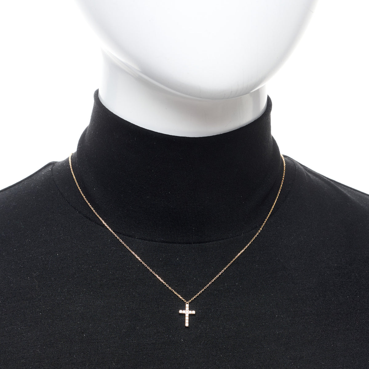 18K Pink Gold Diamond Symbols Cross Pendant Necklace