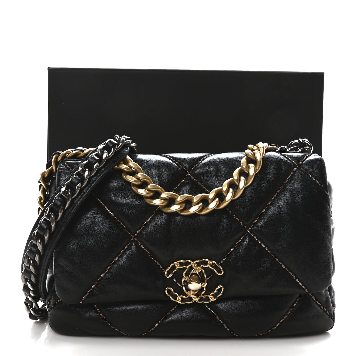 Lambskin Chain Quilted Medium Chanel 19 Flap Black